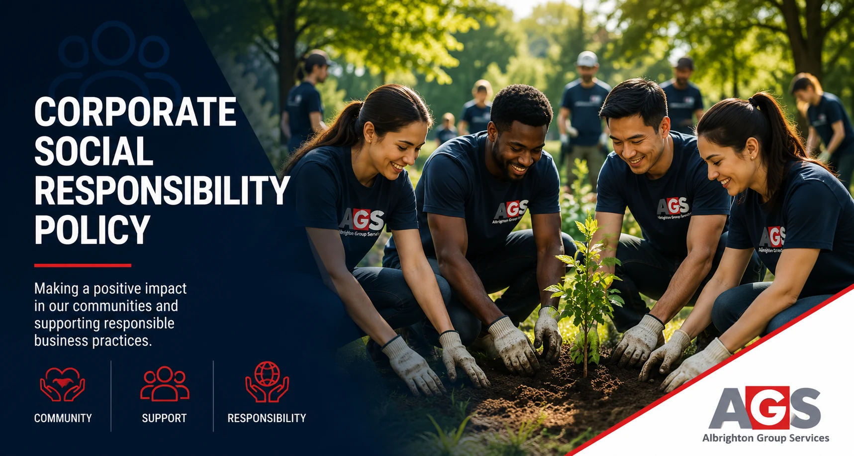 A team planting a tree together during a community volunteering day